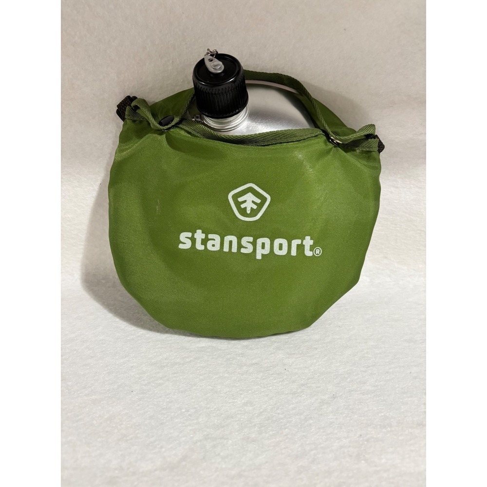 Stansport Scout Canteen 1 Quart Aluminum Water Bottle Green Insulated Cover 260
